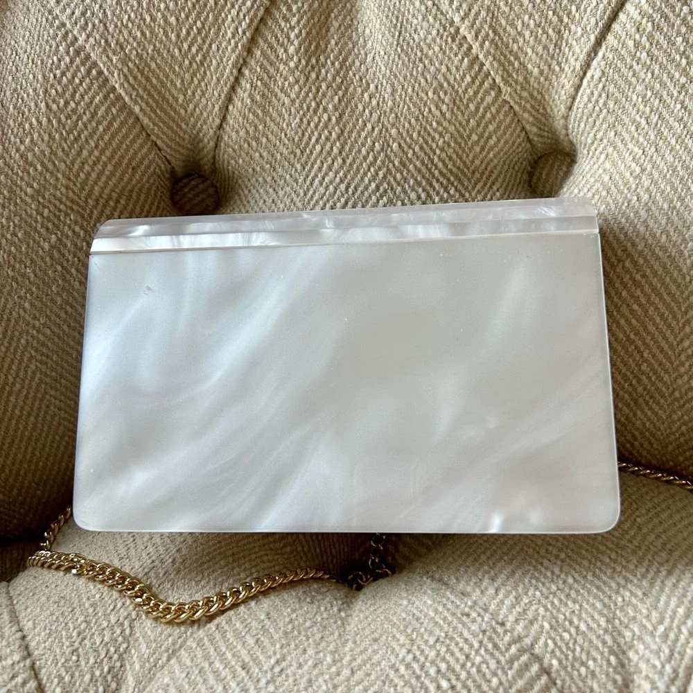 Michael Kors Pearl-Effect Acrylic Envelope Crossbody with Gold Chain
